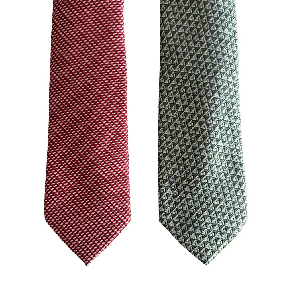Perry Ellis Portfolio Men's Ties Lot of 2 Red Bartolle Mini & Green Mackin Geo